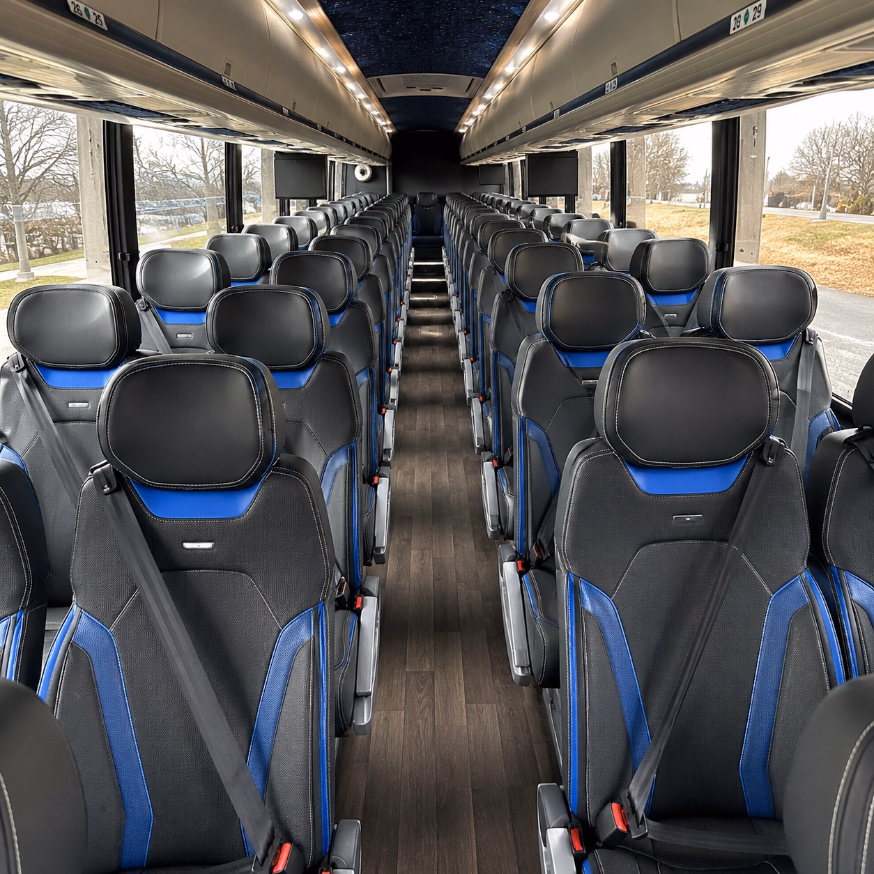 orange charter bus rental interior