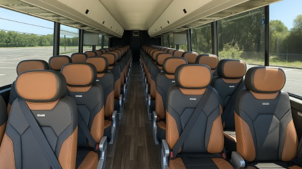Interior of Charter Bus Company Fountain Valley's 55 Passenger Charter Bus in Fountain Valley