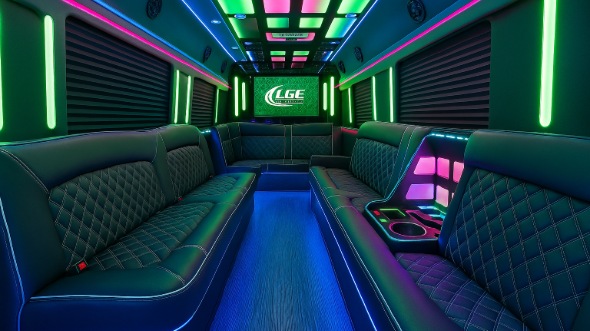 Interior of Charter Bus Company Fountain Valley's Party Bus in Fountain Valley