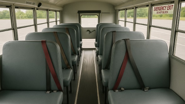 Interior of Charter Bus Company Santa Ana's School Bus in Santa Ana